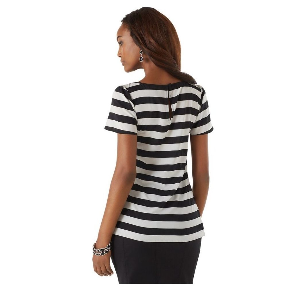 WHITE HOUSE BLACK MARKET Striped Open-Work Blouse sz XS NEW Women's Top - Picture 2 of 11